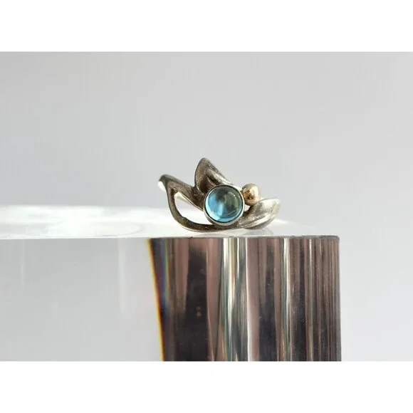 London Blue Topaz Ocean Drop 14k Accents Sterling Silver 925 Vintage Ring - sz 5